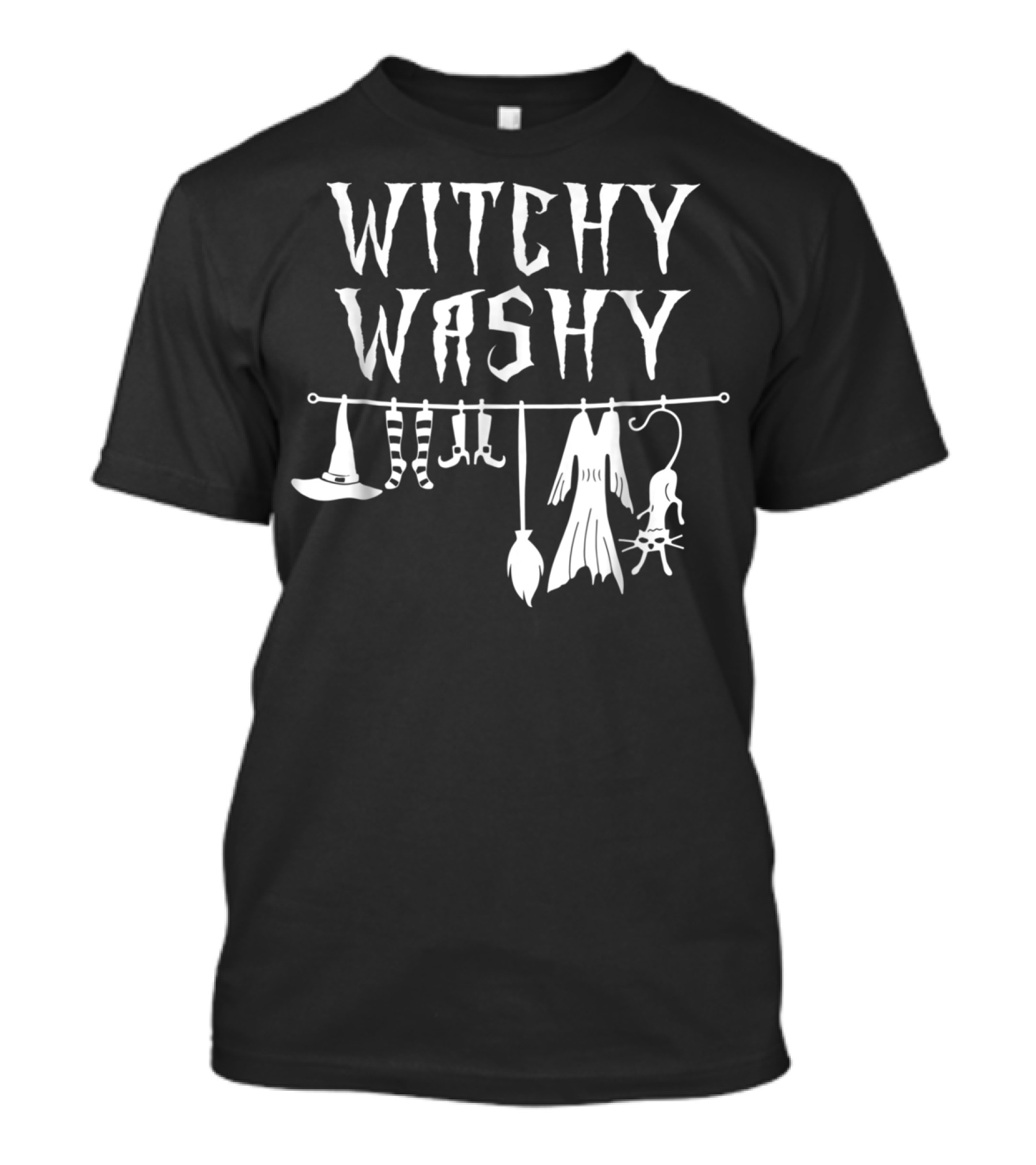 Witchy Washy Halloween Witches Hat Socks Broom Dress Bat T-Shirt