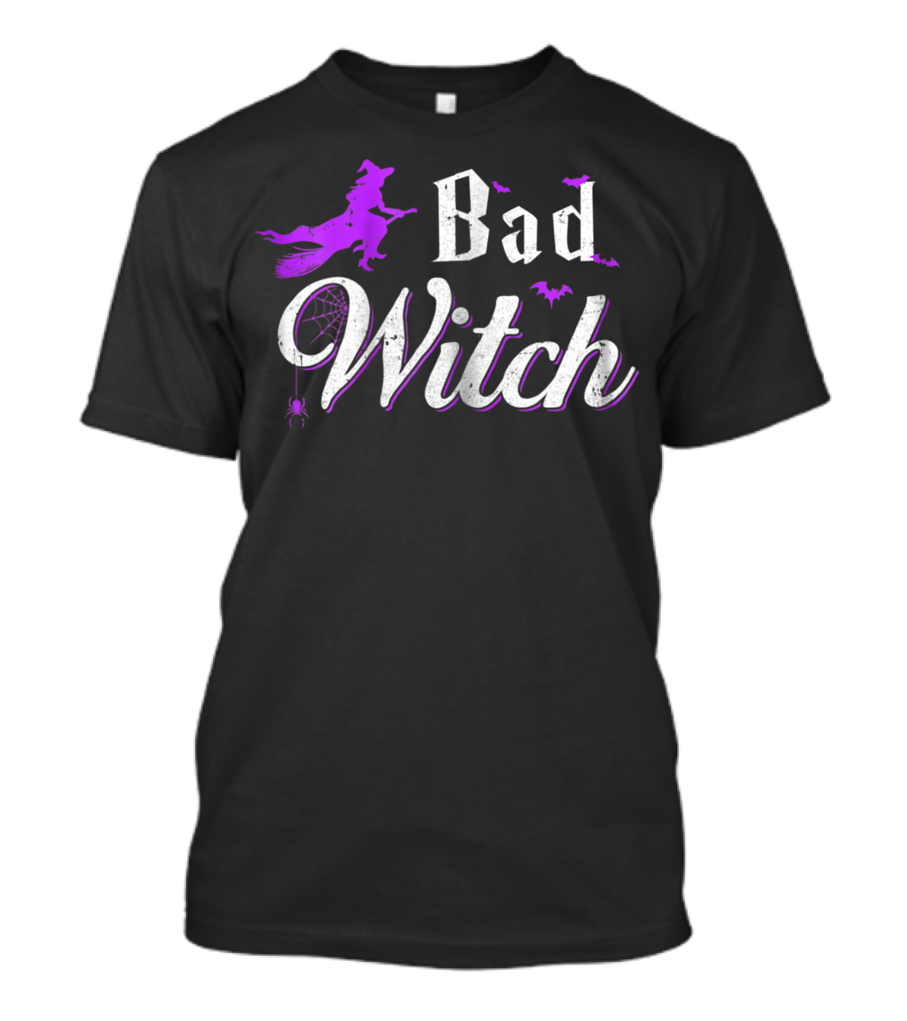 Bad Witch Purple Flying Witch Spider Web Bats T-Shirt