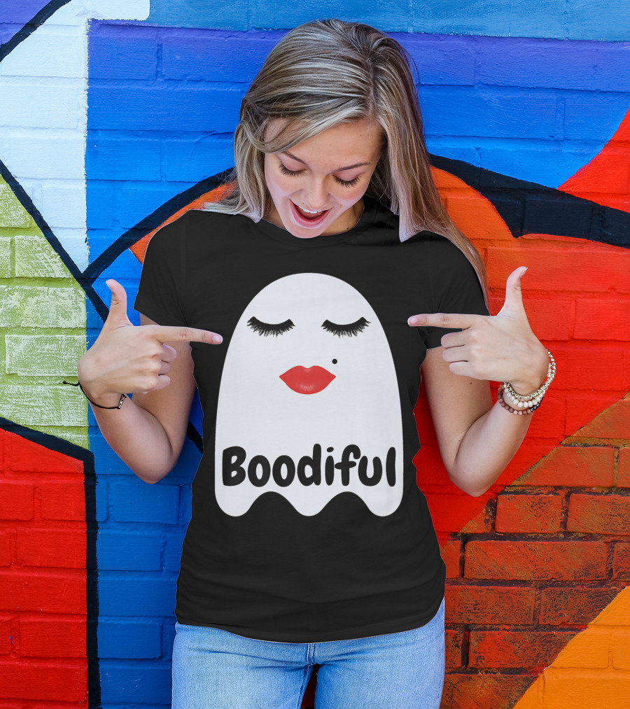 Boodiful Ghost With Red Lips And Eyelashes T-Shirt
