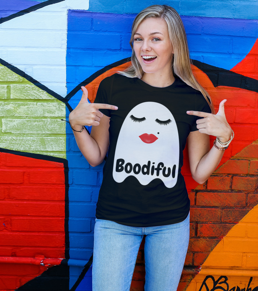 Boodiful Ghost With Red Lips And Eyelashes T-Shirt