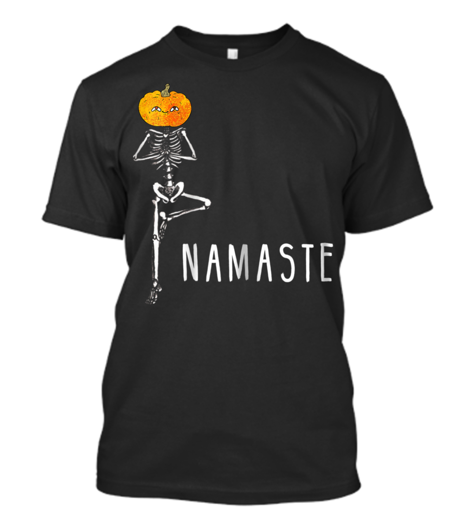 Funny Halloween Namaste Skeleton With Pumpkin Head Yoga Pose T-Shirt