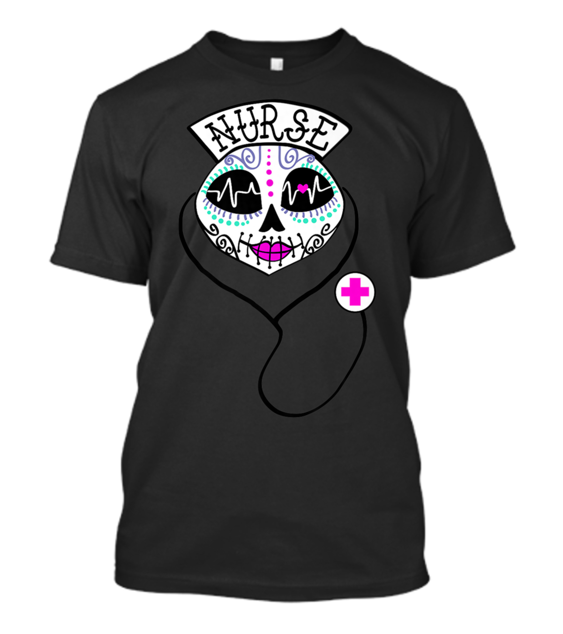 Nurse Halloween Sugar Skull With Stethoscope T-Shirt