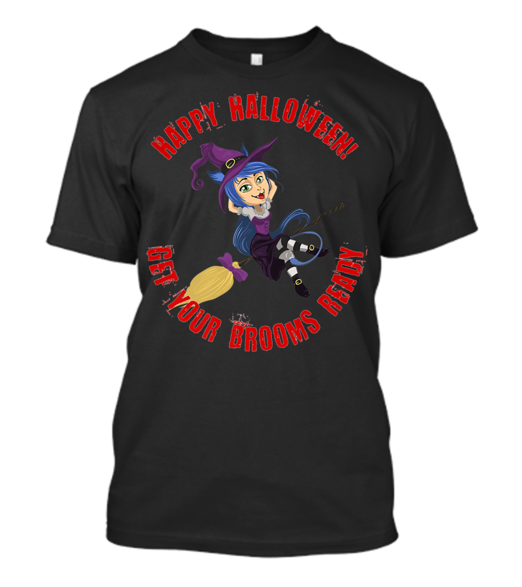 Happy Halloween Get Your Brooms Ready Witch Riding Broom T-Shirt