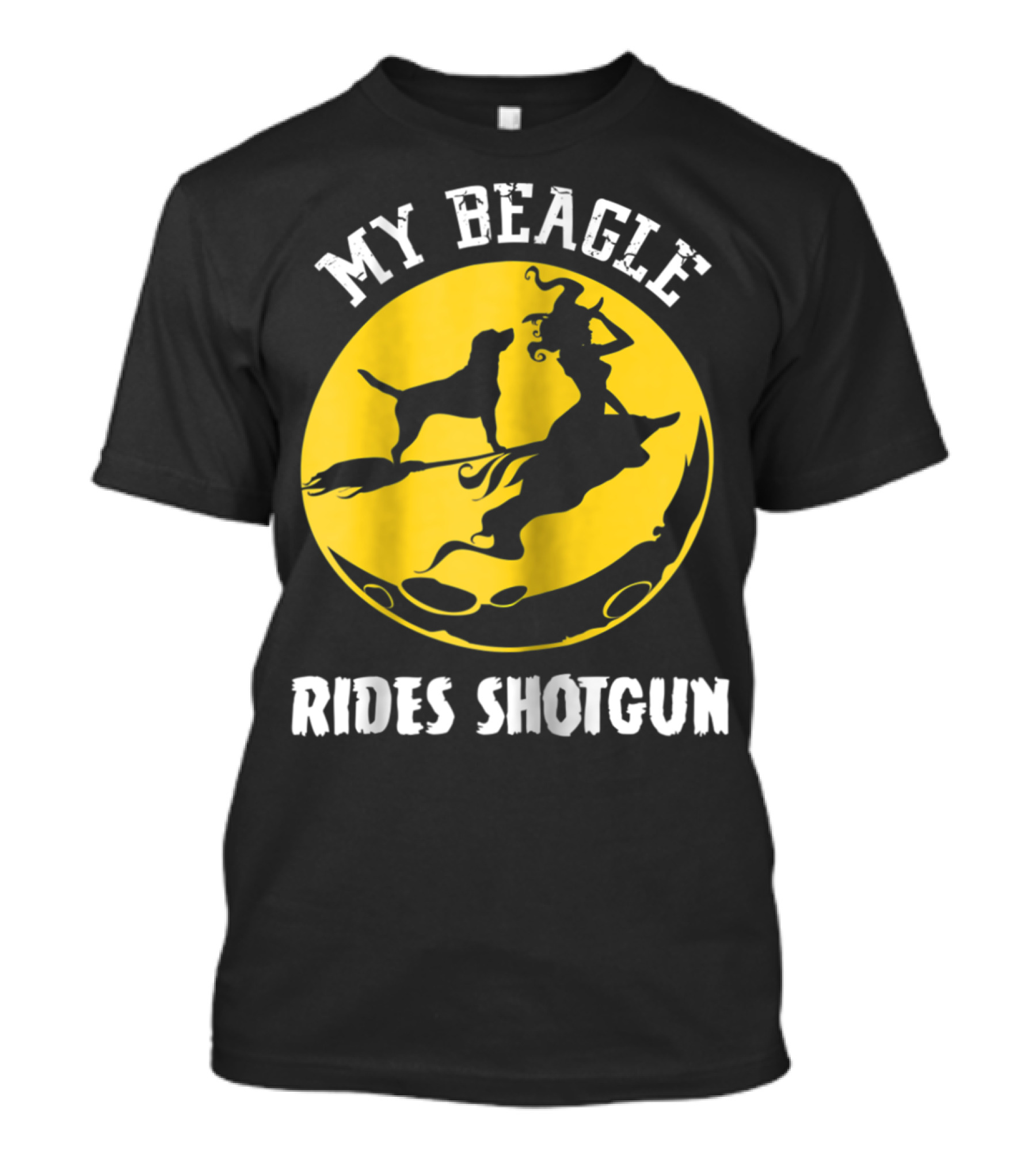 My Beagle Rides Shotgun Halloween Moon Witch T-Shirt
