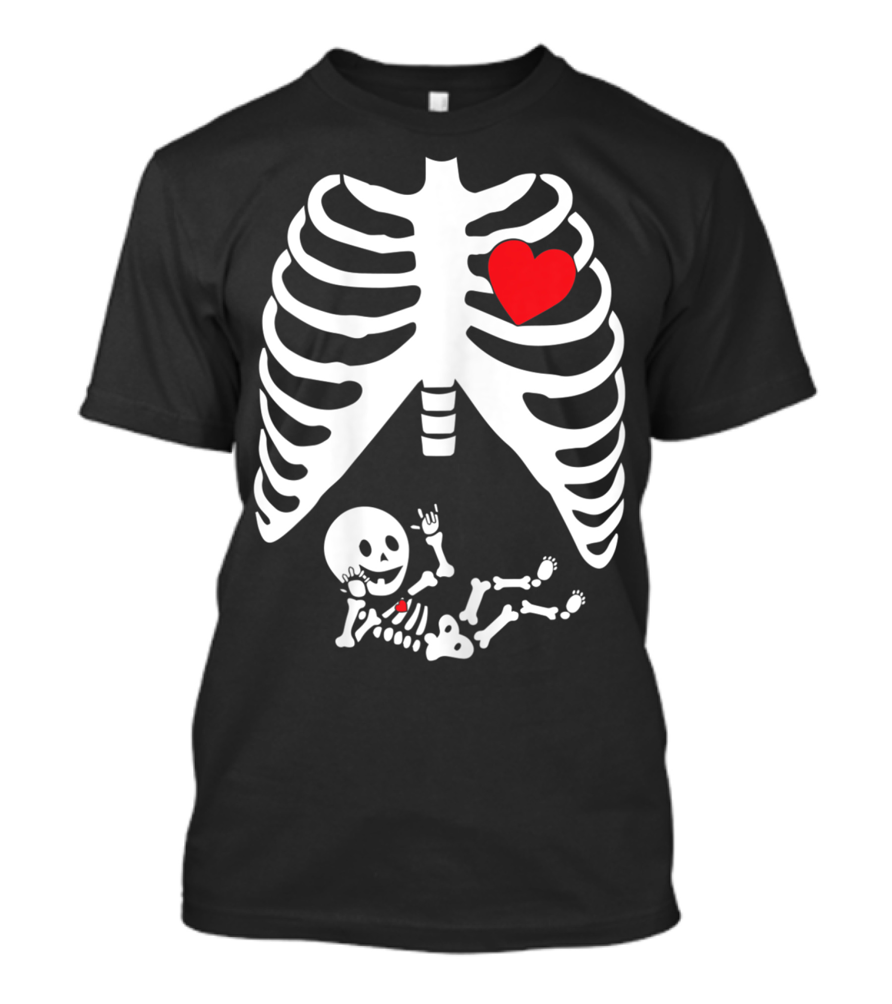 Pregnant Halloween Skeleton Costume With Heart And Baby Skeleton T-Shirt