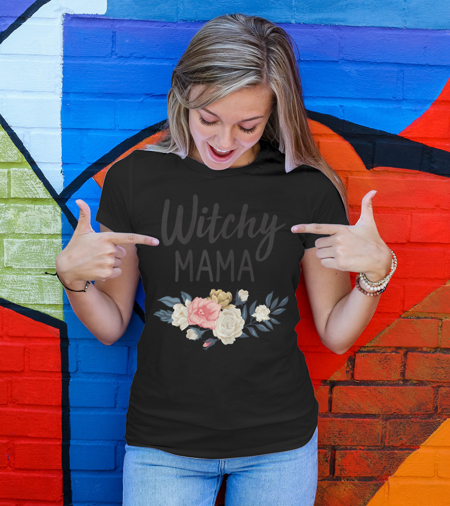 Witchy Mama Halloween Mom Mama Roses Floral T-Shirt