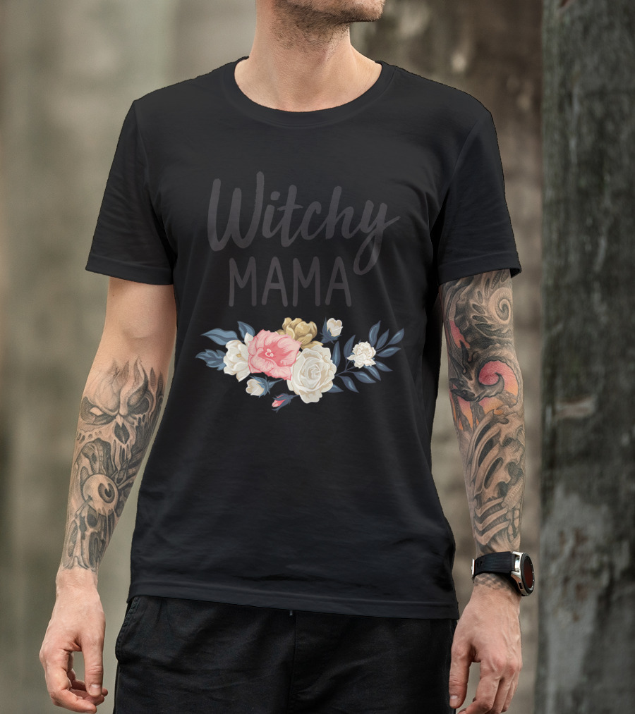 Witchy Mama Halloween Mom Mama Roses Floral T-Shirt