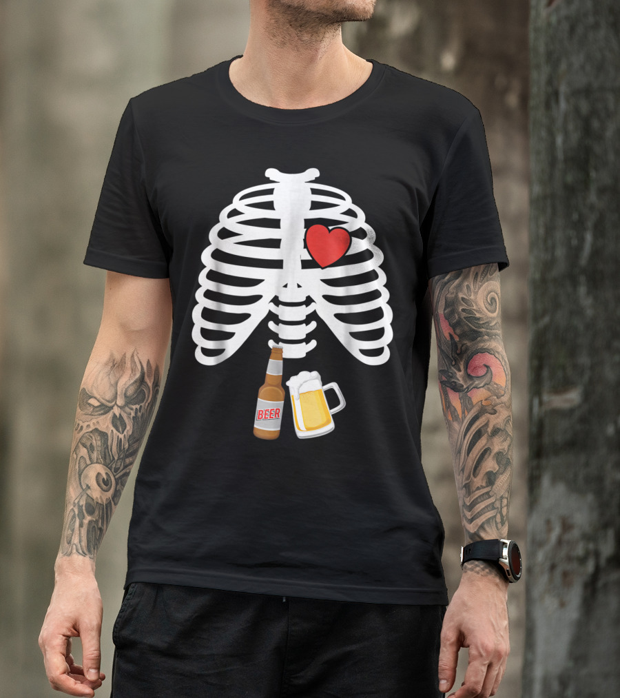 Xray Skeleton Rib Cage Heart Beer Bottle And Mug T-Shirt
