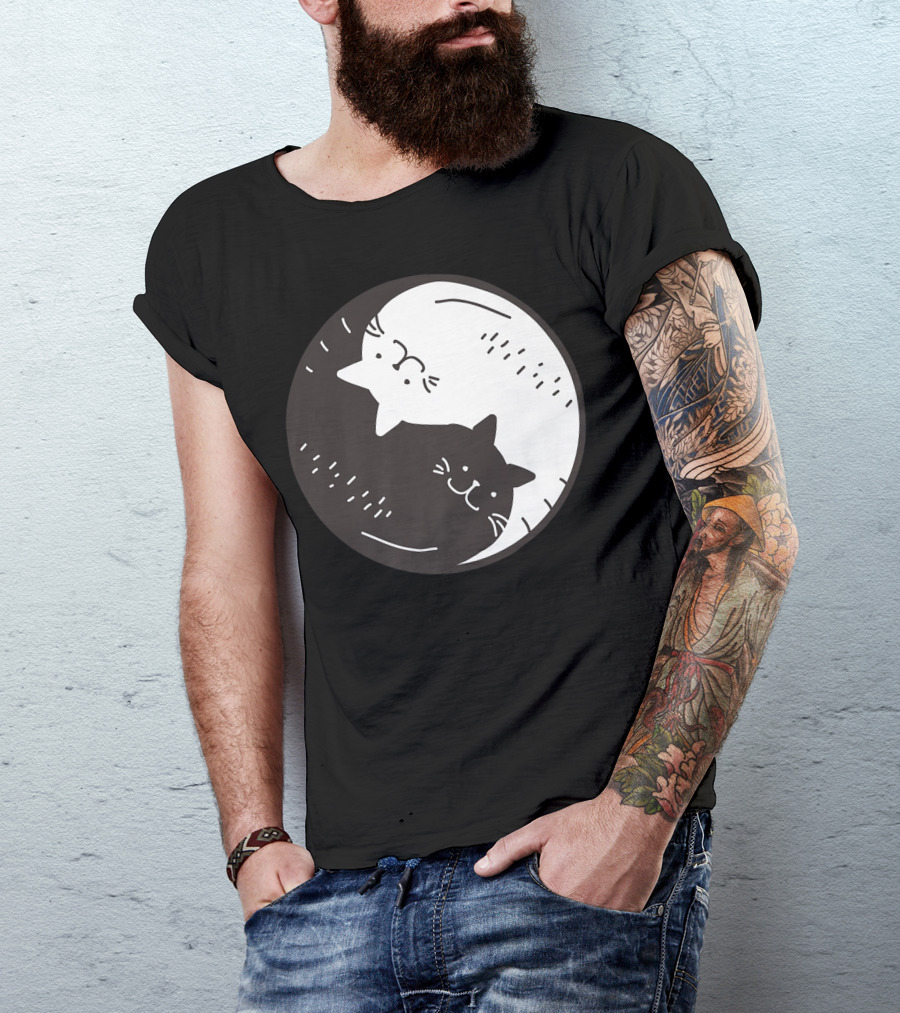 Yin Yang Cats Halloween Christmas Funny Cool Circle T-Shirt