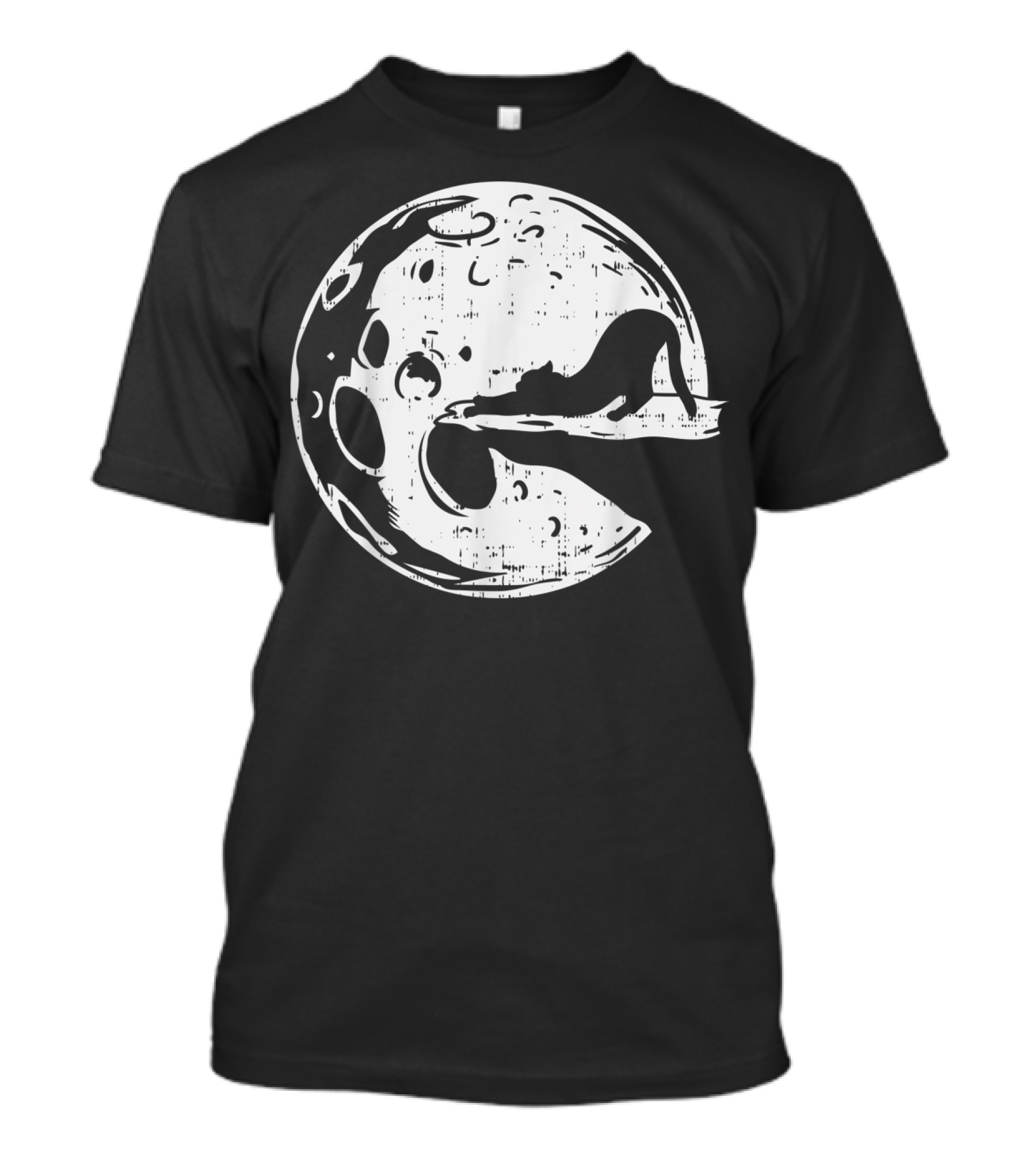 Stretching Cat Halloween Full Moon Eclipse Yoga T-Shirt