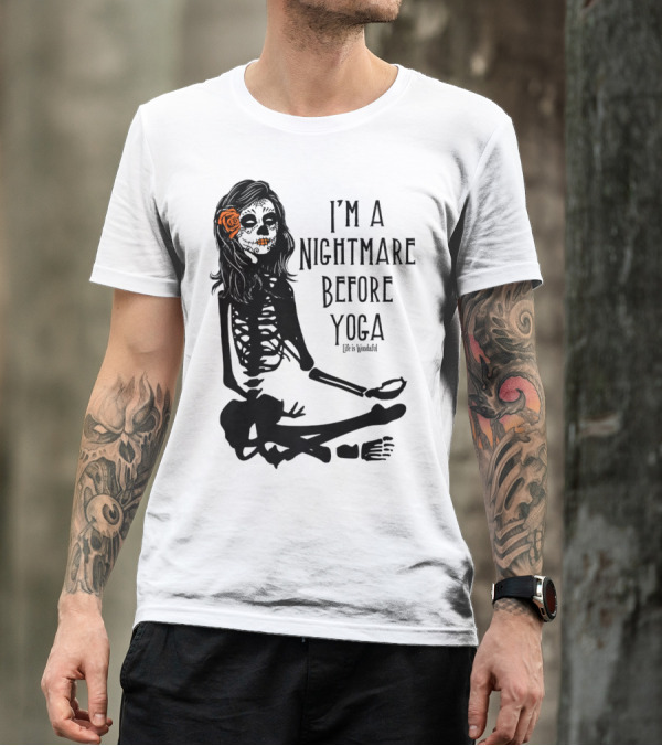I'm A Nightmare Before Yoga Halloween Sugar Skull Skeleton T-Shirt