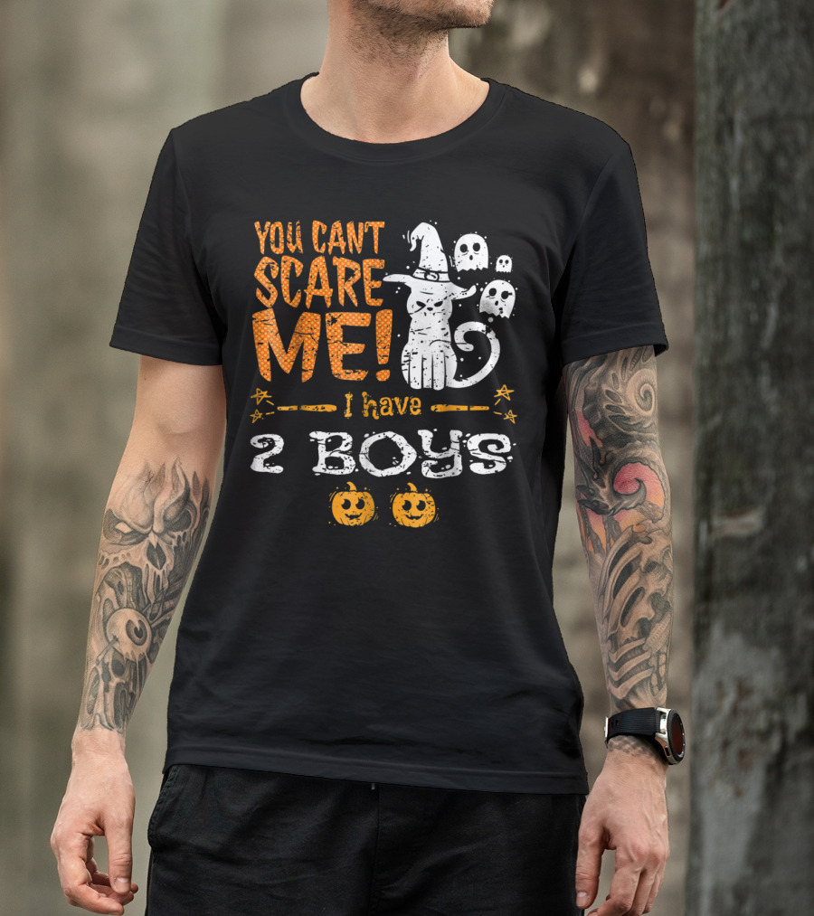 You Can't Scare Me I Have 2 Boys Ghosts And Pumpkins T-Shirt