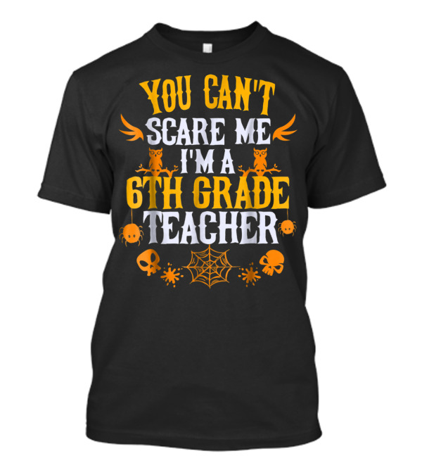 You Can't Scare Me I'm A 6th Grade Teacher Owls, Spiders, Skulls, And Webs T-Shirt