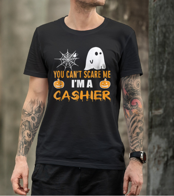 You Can't Scare Me I'm A Cashier Ghost Spiderweb Pumpkins T-Shirt