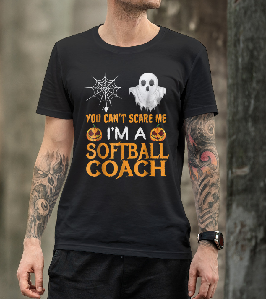 You Can't Scare Me I'm A Softball Coach Ghost Spider Pumpkin T-Shirt