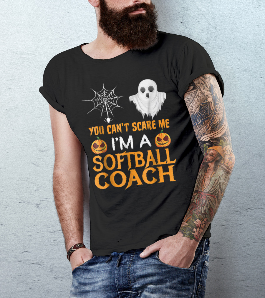 You Can't Scare Me I'm A Softball Coach Ghost Spider Pumpkin T-Shirt
