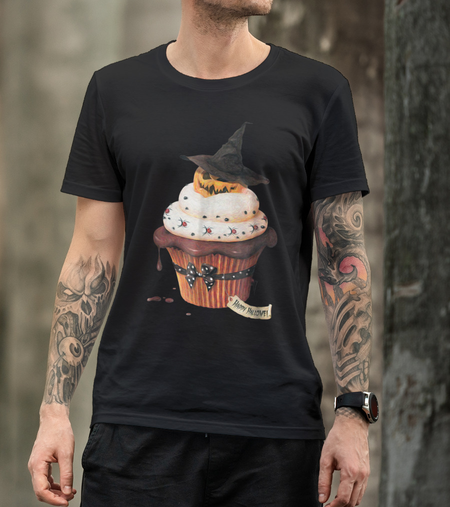Yummy Halloween Cupcake Pumpkin Happy Halloween Scary Witch Hat T-Shirt