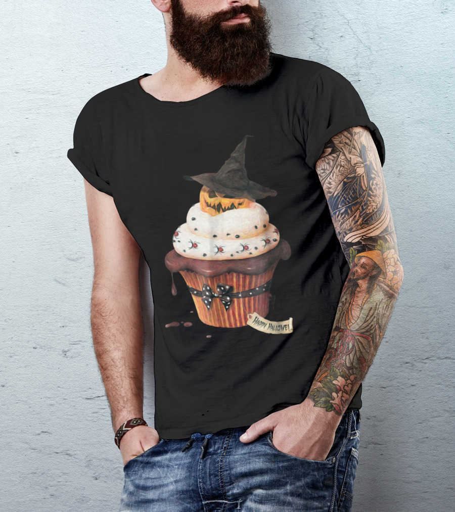 Yummy Halloween Cupcake Pumpkin Happy Halloween Scary Witch Hat T-Shirt