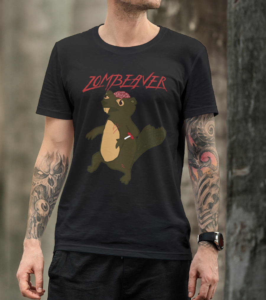Zombified Beaver With Exposed Brain And Bandaged Limb Zombeaver T-Shirt