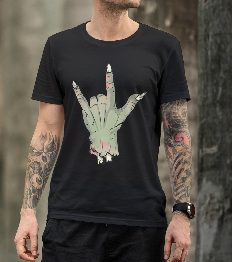 Zombie Devil Horns Undead Severed Hand Metal Gesture T-Shirt