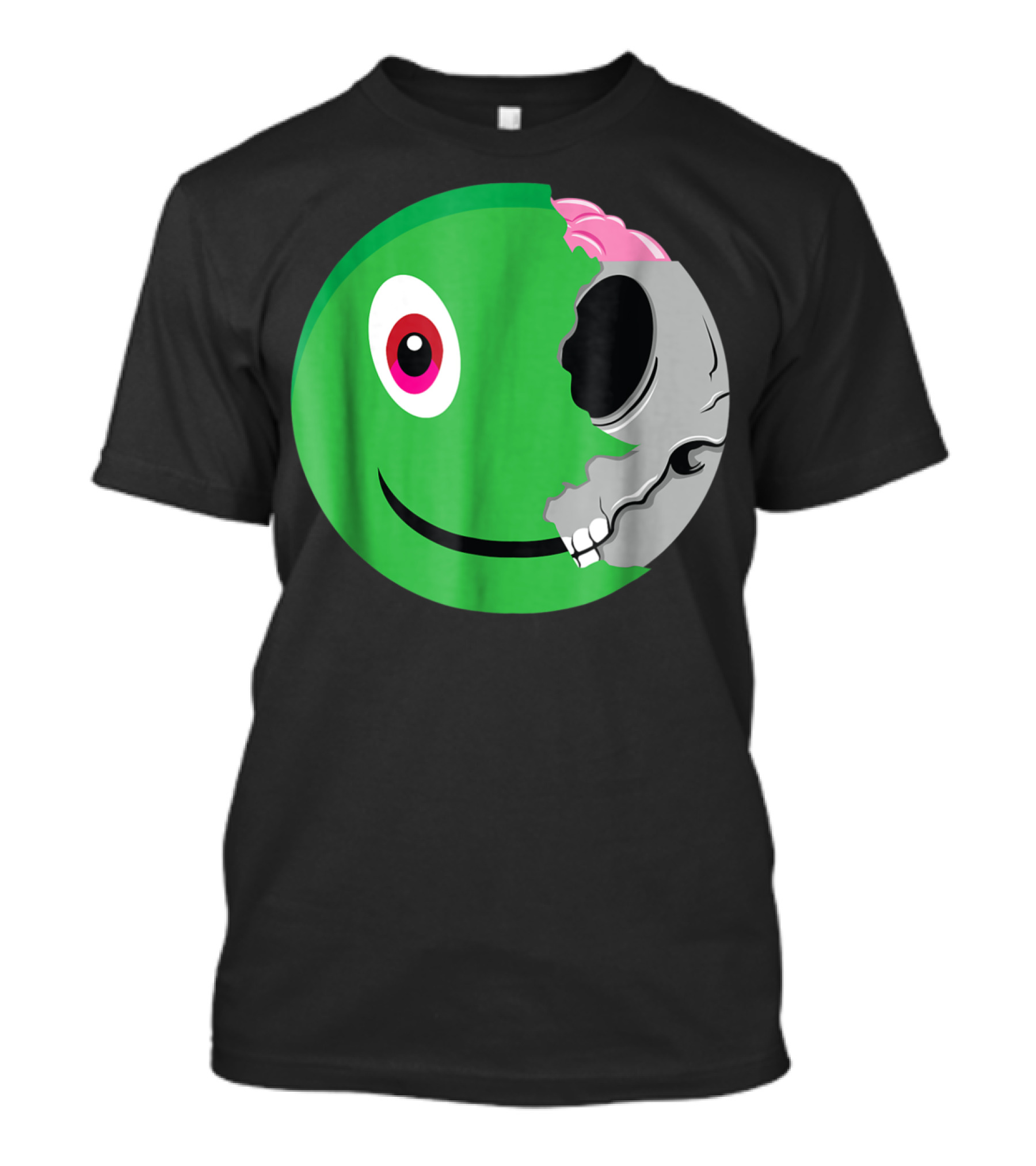 Zombie Emoji Half Skull Face Emoticon T-Shirt