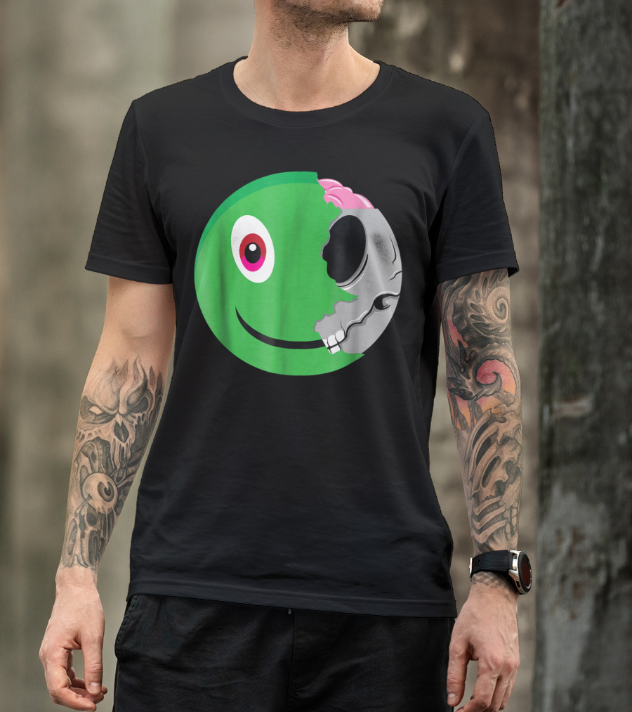 Zombie Emoji Half Skull Face Emoticon T-Shirt