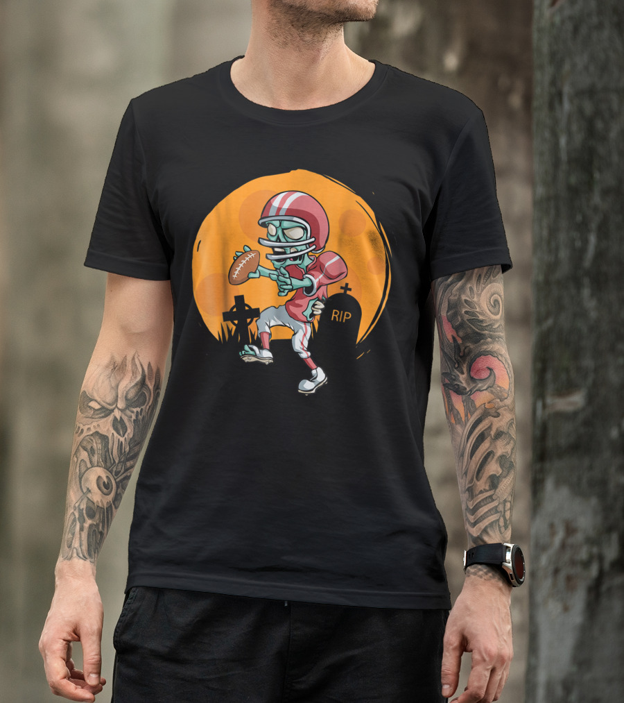 Zombie Football Player Humor Graveyard Sports T-Shirt