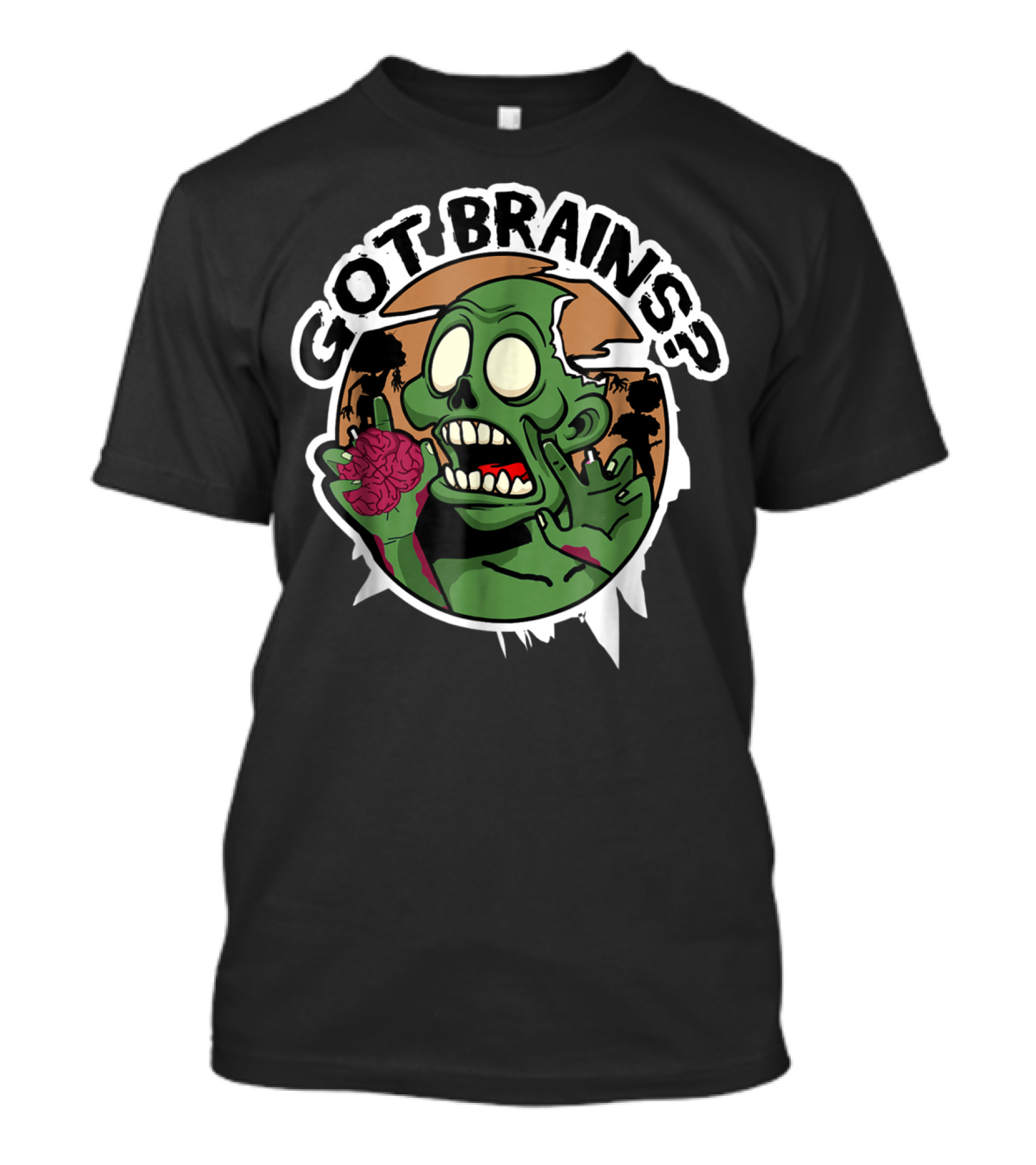 Got Brains Zombie Holding Pink Brain Cartoon T-Shirt