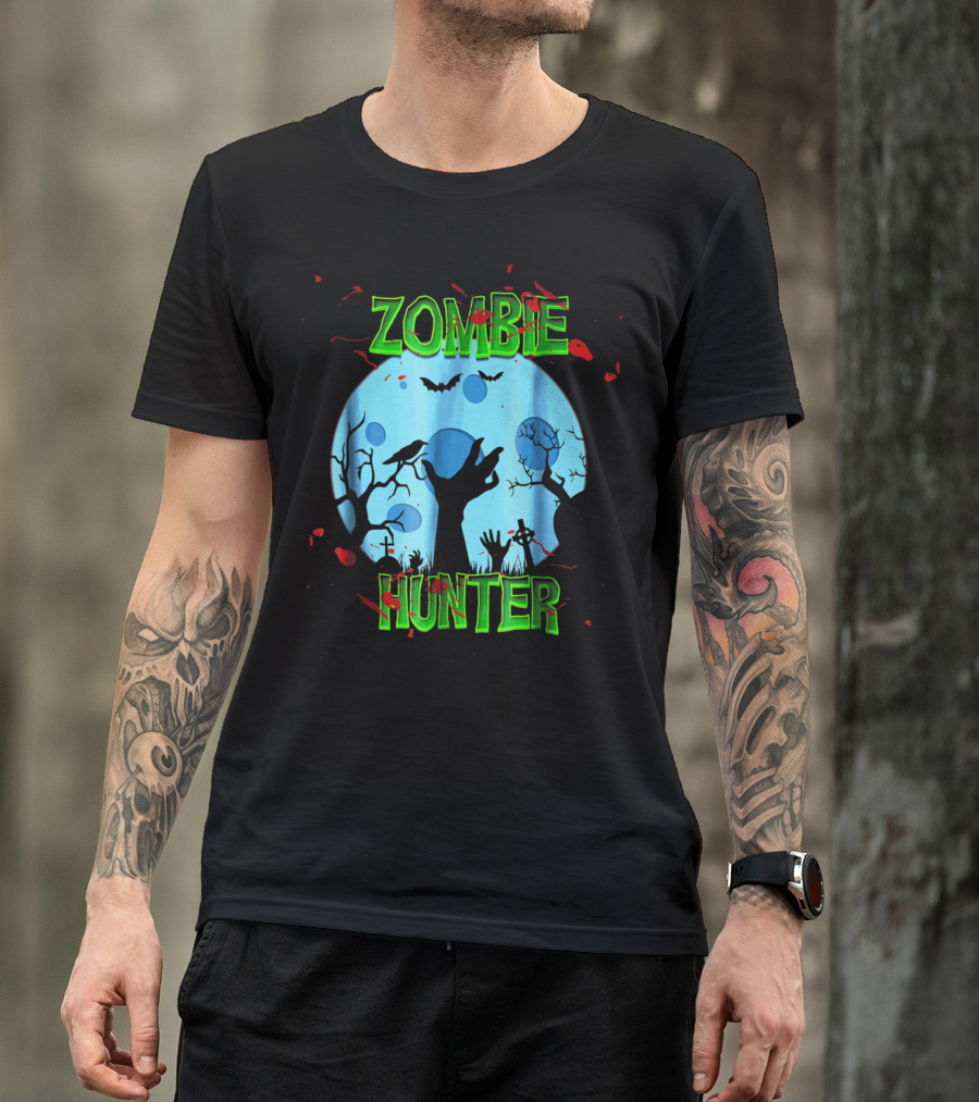 Zombie Hunter Moonlit Zombie Forest Battle T-Shirt