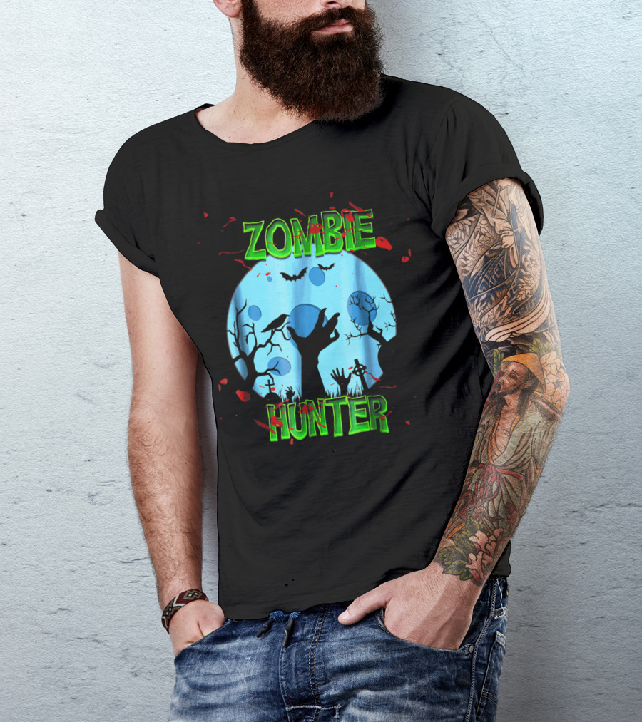 Zombie Hunter Moonlit Zombie Forest Battle T-Shirt