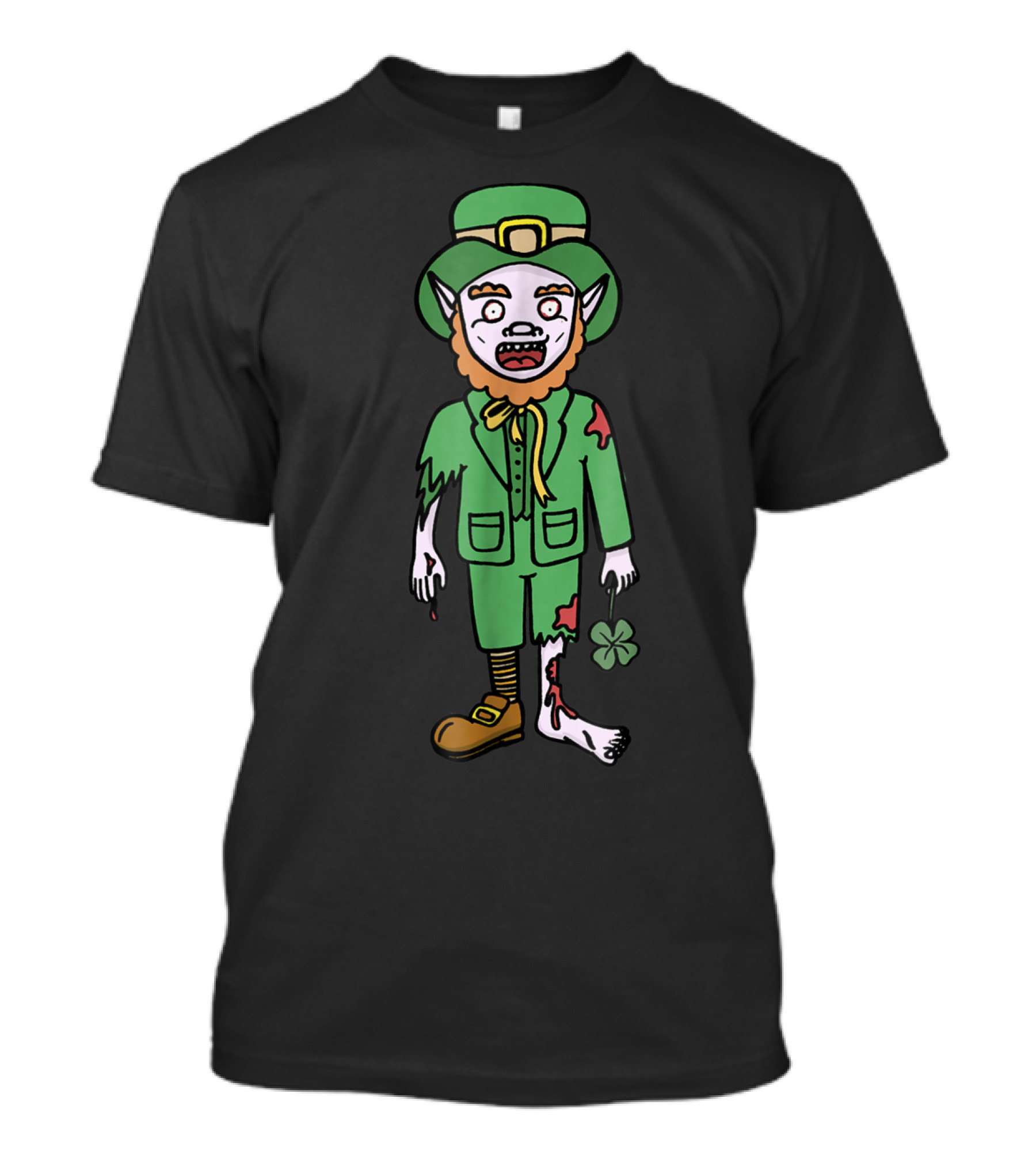 Scary Zombie Leprechaun Halloween Costume With Clover And Tattered Suit T-Shirt