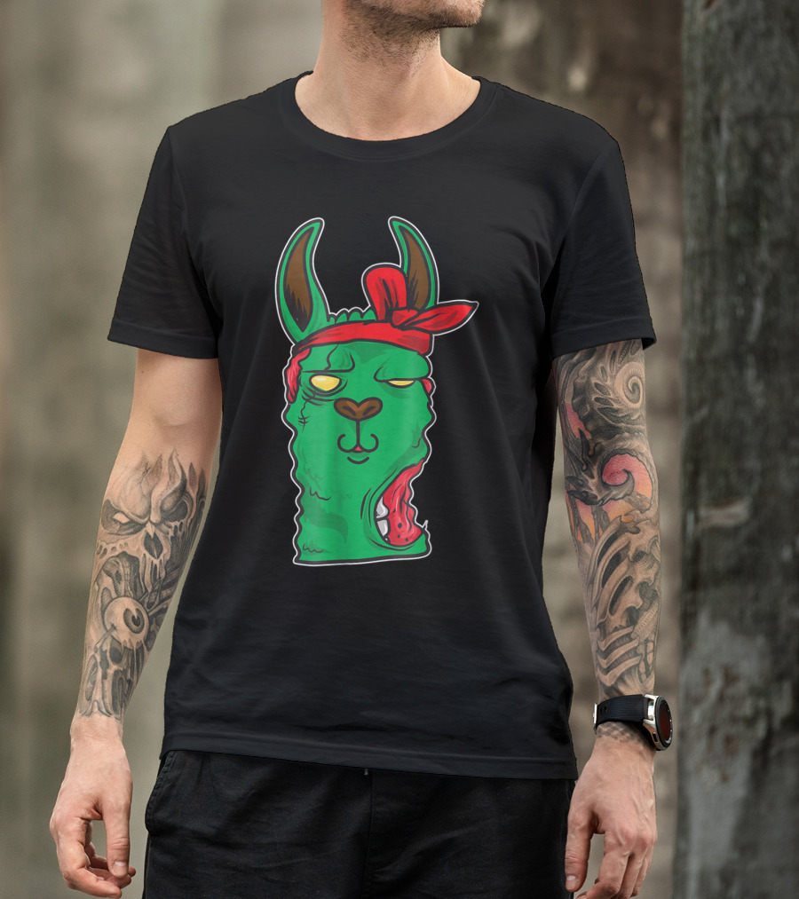 Zombie Llama With Red Bandana And Glowing Eyes T-Shirt