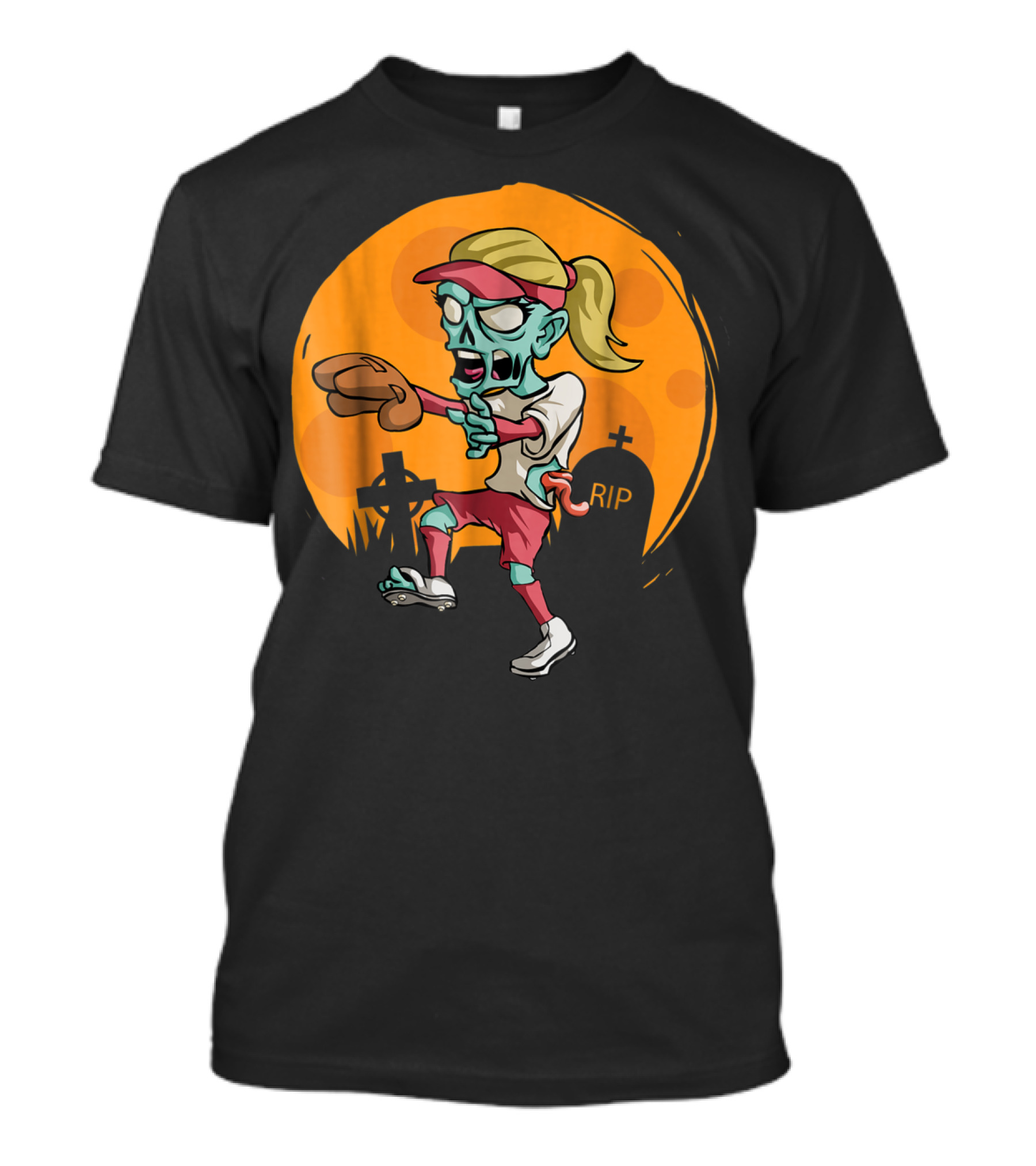 Zombie Softball Player With Graveyard Background T-Shirt