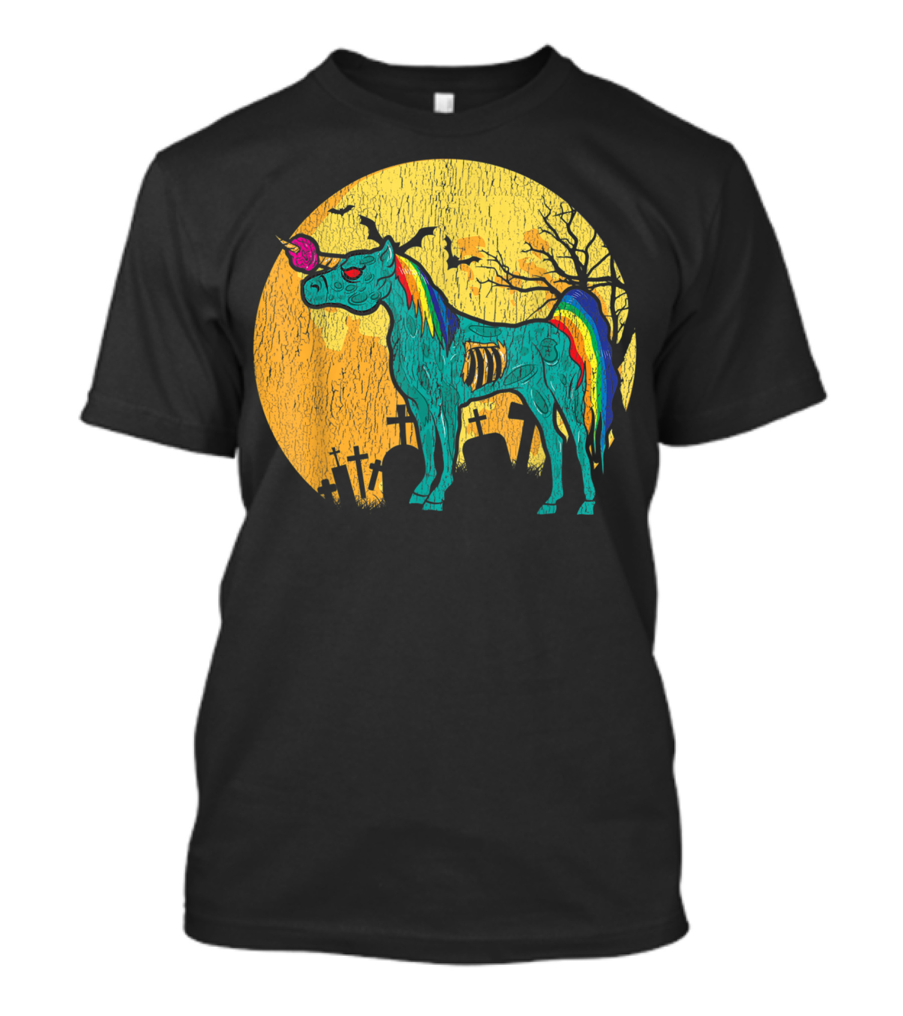 Zombie Unicorn Zombicorn Zombiecorn Graveyard Halloween Moon T-Shirt
