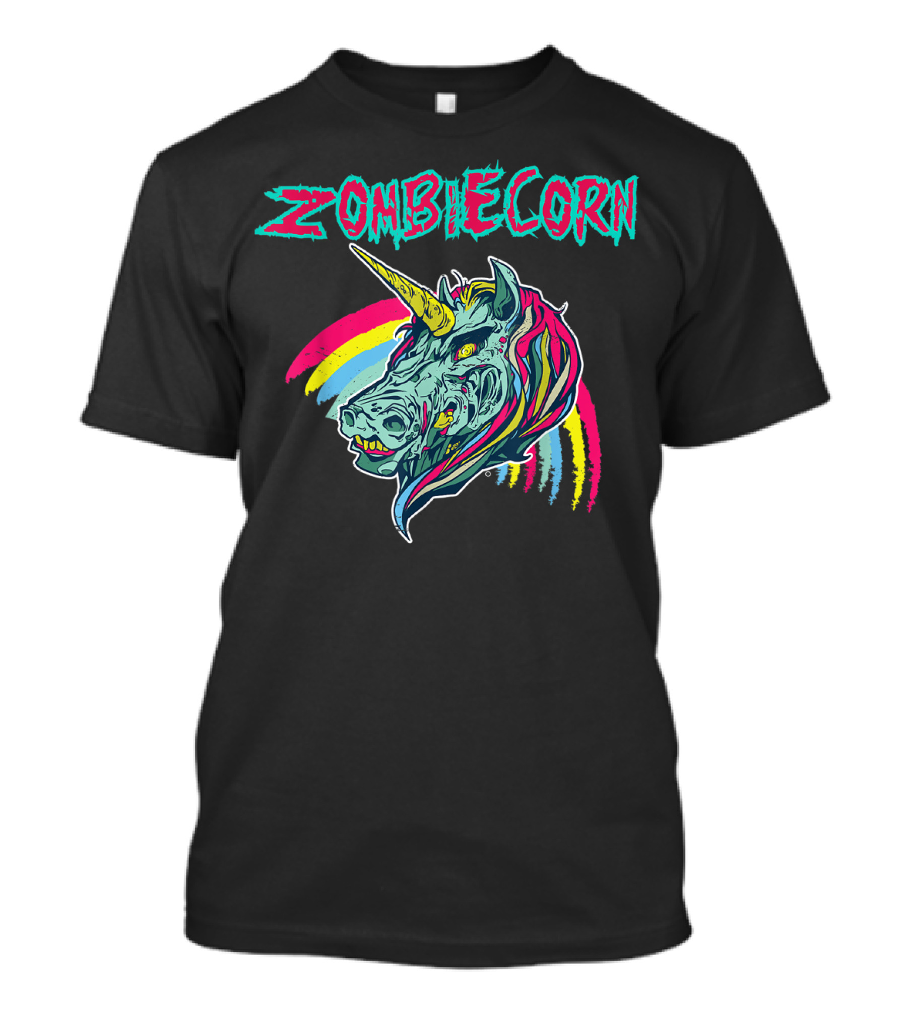 Zombiecorn Rainbow Unicorn Head Halloween Zombie T-Shirt