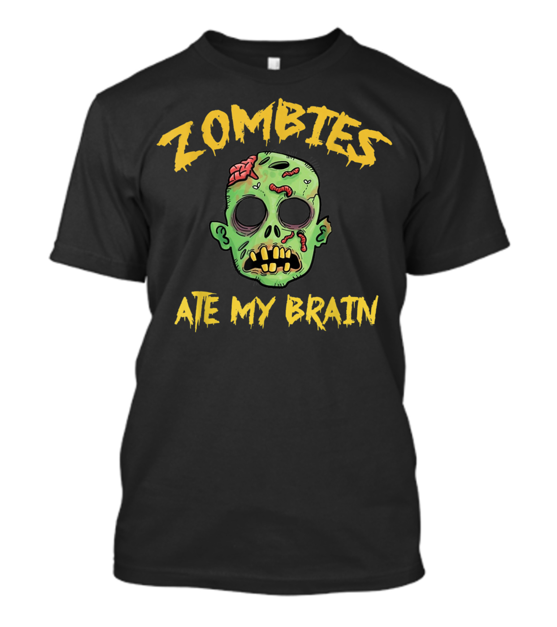 Zombies Ate My Brain Creepy Green Skull T-Shirt