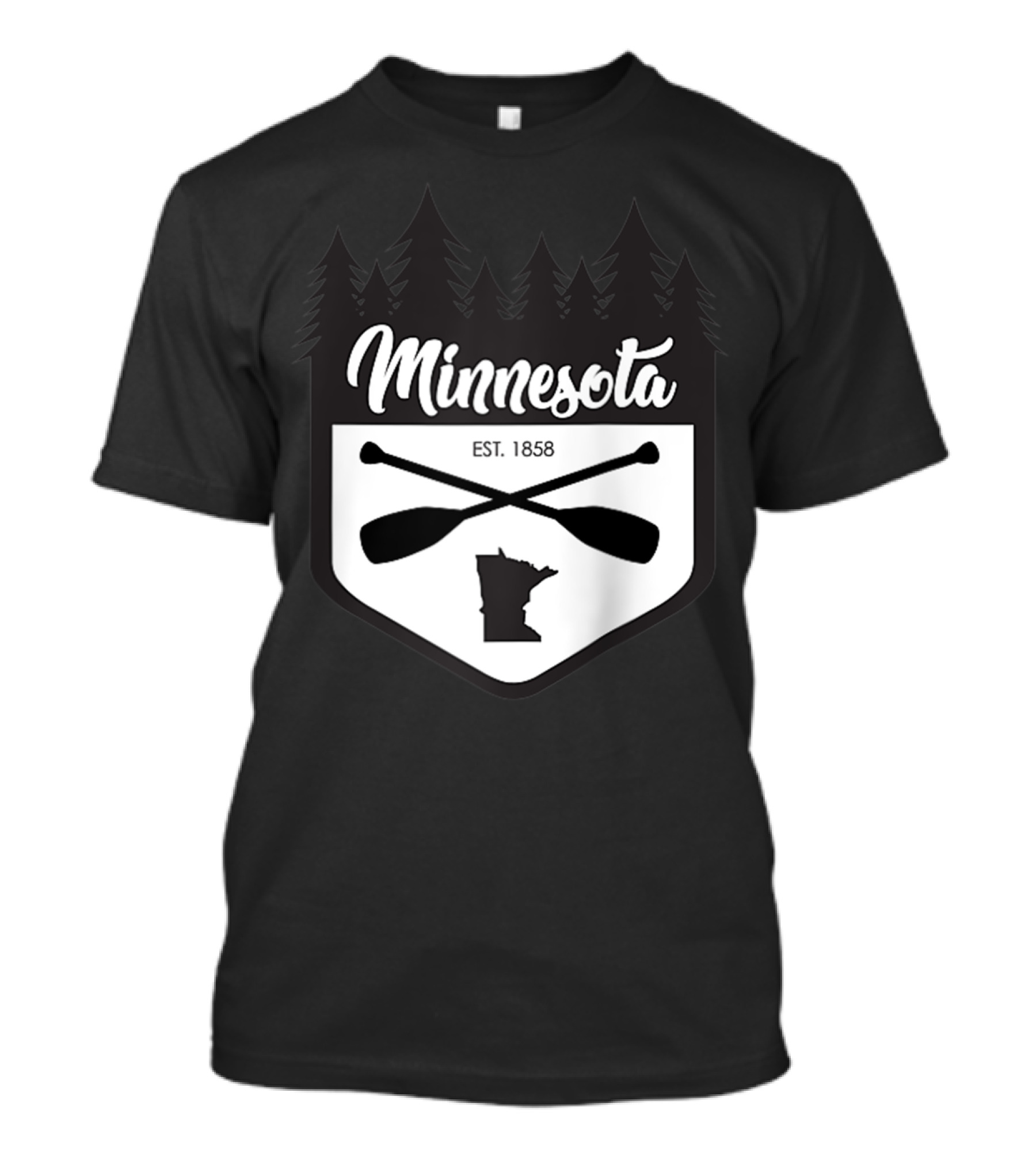 Minnesota 10000 Lakes EST. 1858 Paddles Silhouette With Trees T-Shirt