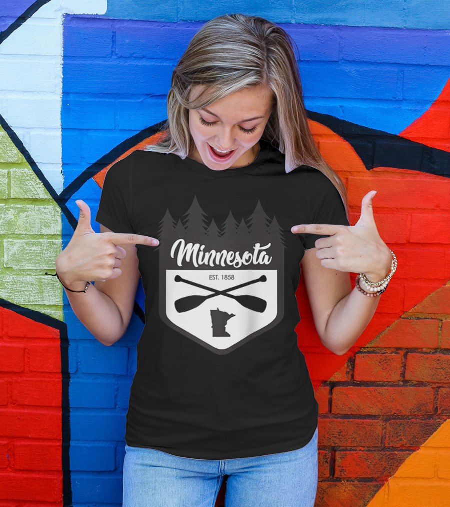 Minnesota 10000 Lakes EST. 1858 Paddles Silhouette With Trees T-Shirt