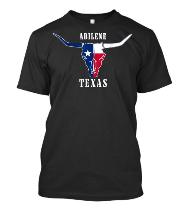 Abilene Texas Longhorn Skull With Lone Star Flag T-Shirt