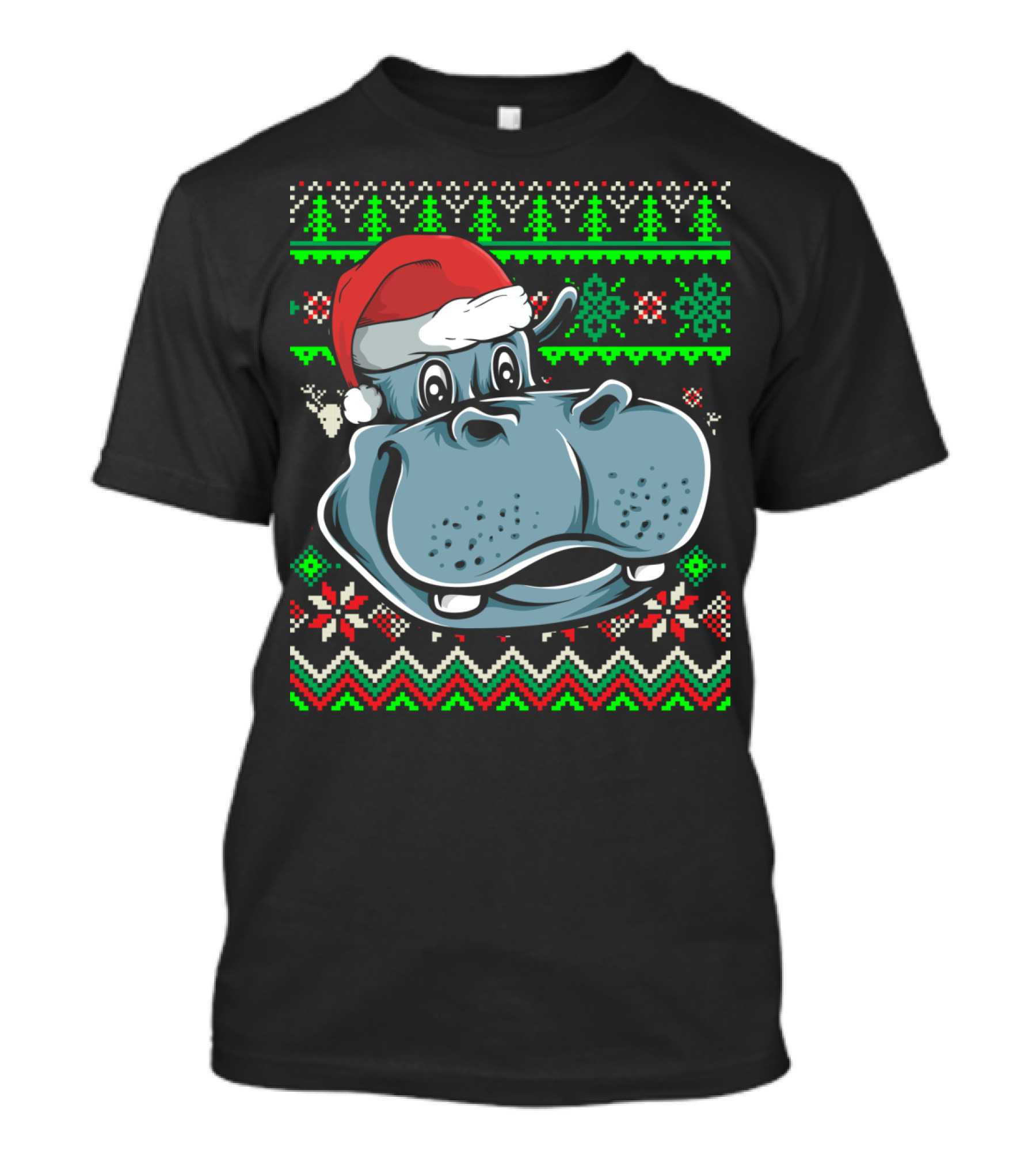 Ugly Christmas Hippo Africa Zoo Animal With Santa Hat And Festive T-Shirt