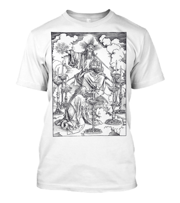 Albrecht Durer Vintage The Flaming Sword Apocalyptic Vision Candlelight Cloaked Figure T-Shirt