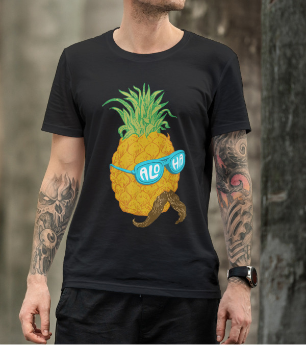 Aloha Pineapple Sunglasses Moustache Beach Fruit T-Shirt