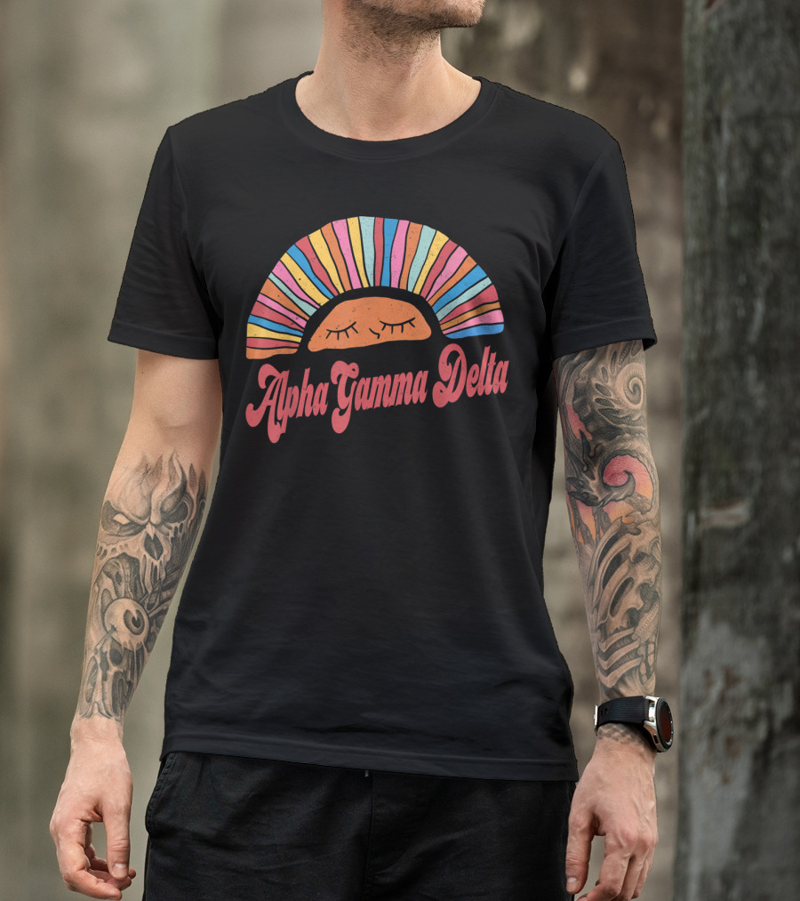 Alpha Gamma Delta Colorful Sunset Face Greek T-Shirt