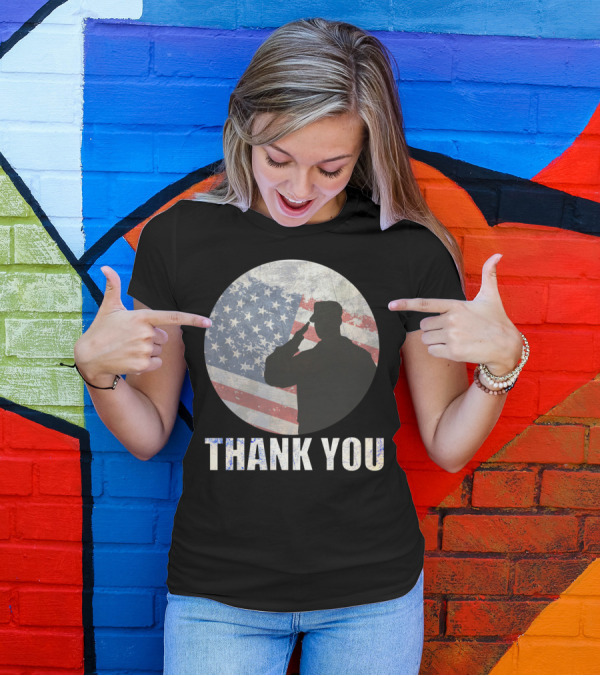 Thank You Veterans Day American Flag Soldier Salute T-Shirt