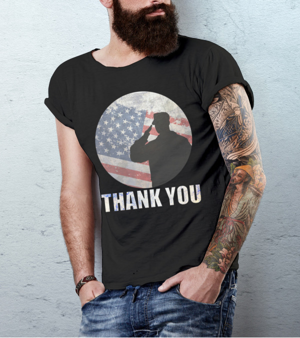 Thank You Veterans Day American Flag Soldier Salute T-Shirt