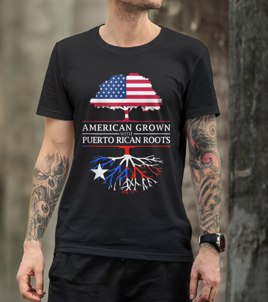 American Grown With Puerto Rican Roots Flag Tree T-Shirt