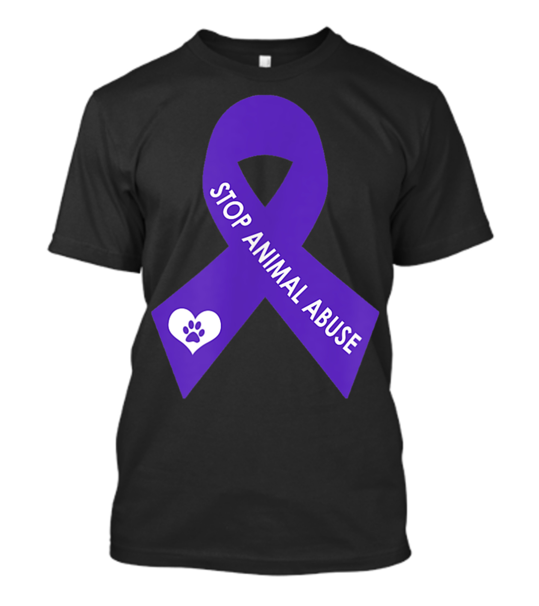 STOP ANIMAL ABUSE Awareness Purple Ribbon With Paw Heart T-Shirt