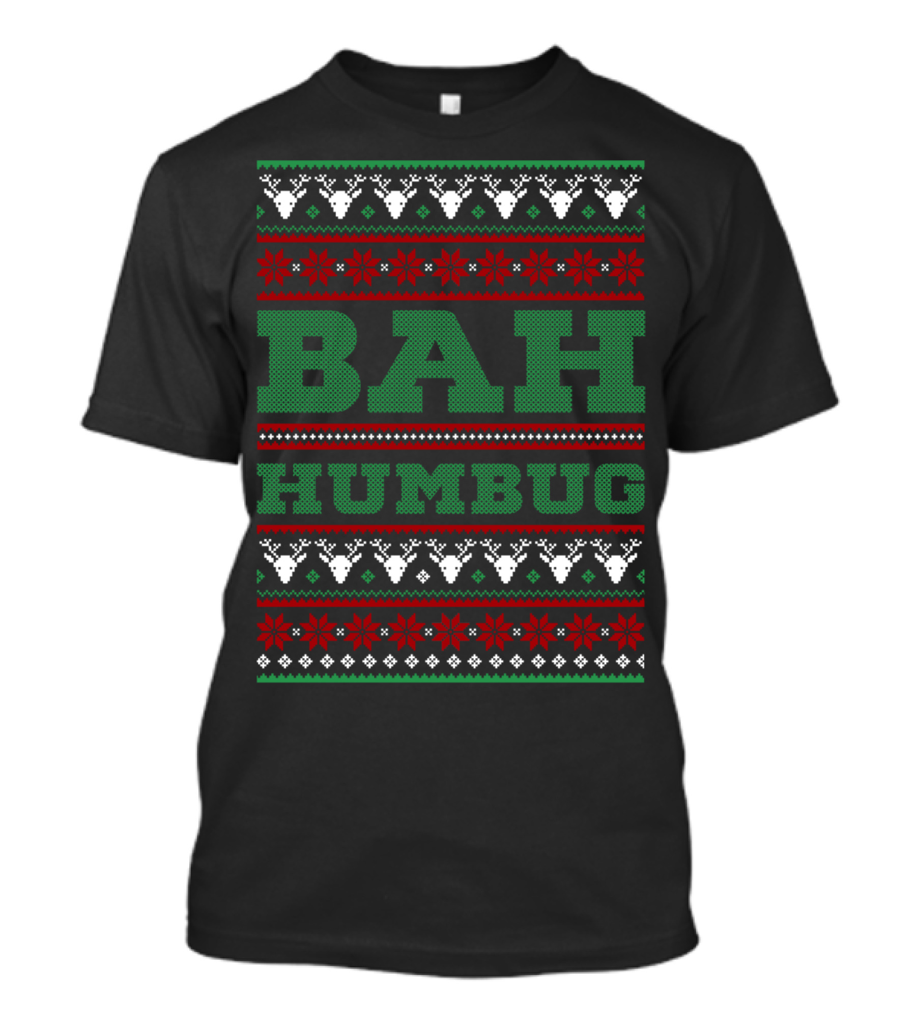 Bah Humbug Christmas Sweater Pattern With Festive Reindeer And Snowflakes T-Shirt