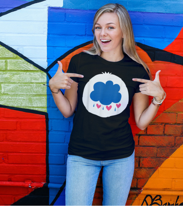 Bear Costume Funny Grumpy For Bear Blue Cloud With Hearts And Raindrops T-Shirt