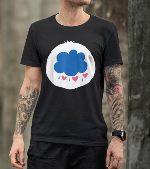 Bear Costume Funny Grumpy For Bear Blue Cloud With Hearts And Raindrops T-Shirt